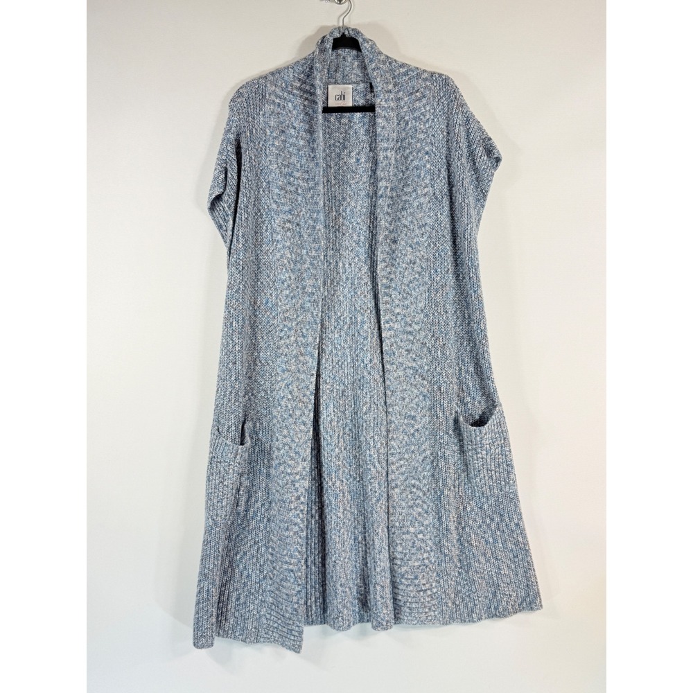 Cabi Love Carol Womens Large Vest Blue Marled Knit Duster Coastal Cozy Quiet‎